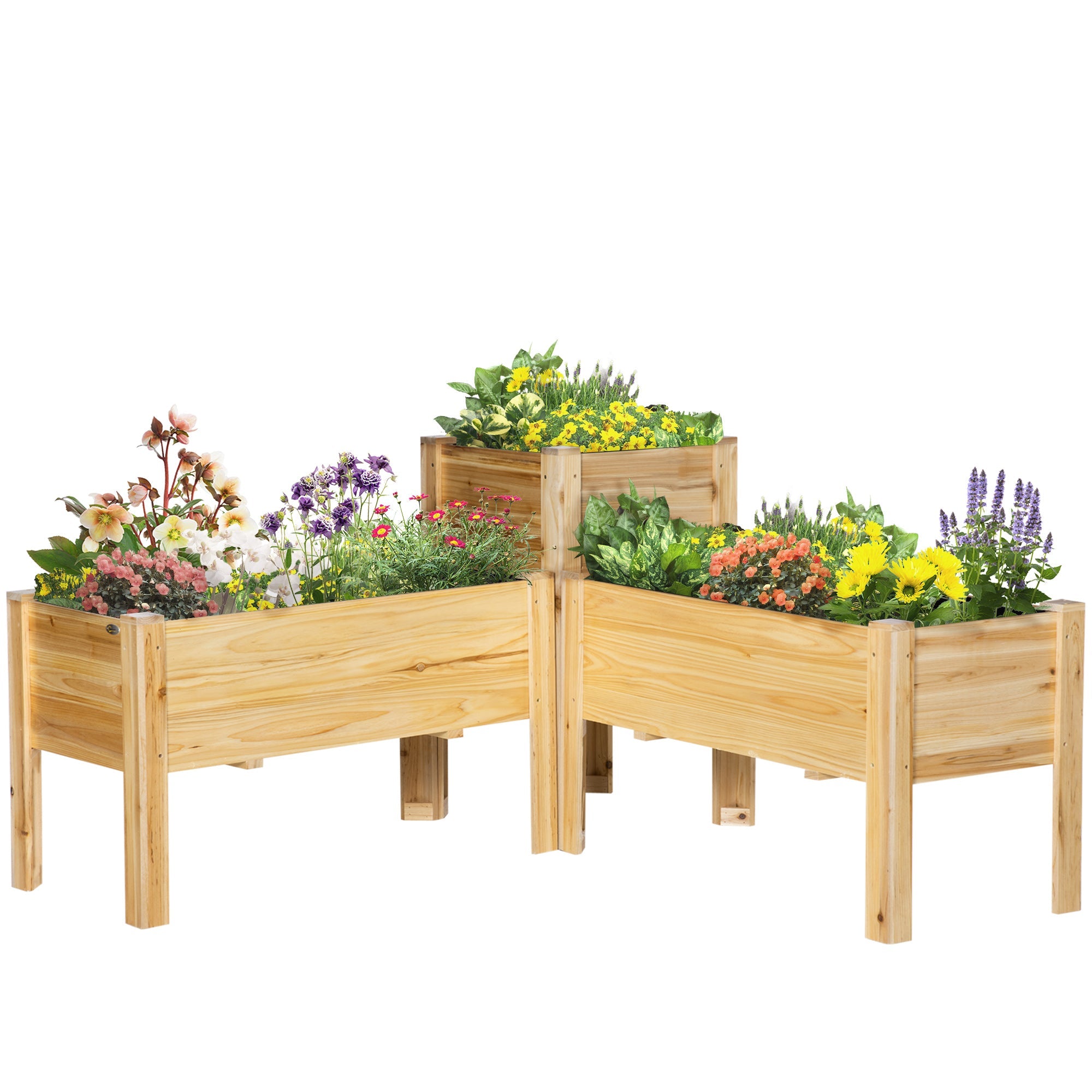 Outsunny Raised Garden Bed Set of 3, Wood Planter Box, Outdoor Freestanding Garden Boxes for Fruit Vegetable Flower Herb 