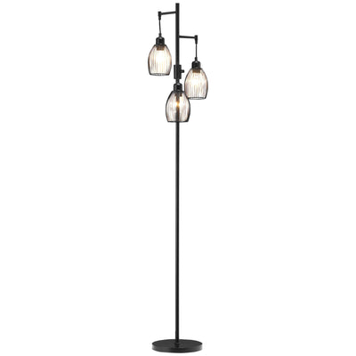 HOMCOM Industrial Floor Lamp 3 Hanging Shades Dimmable for Living Room Bedroom Black 