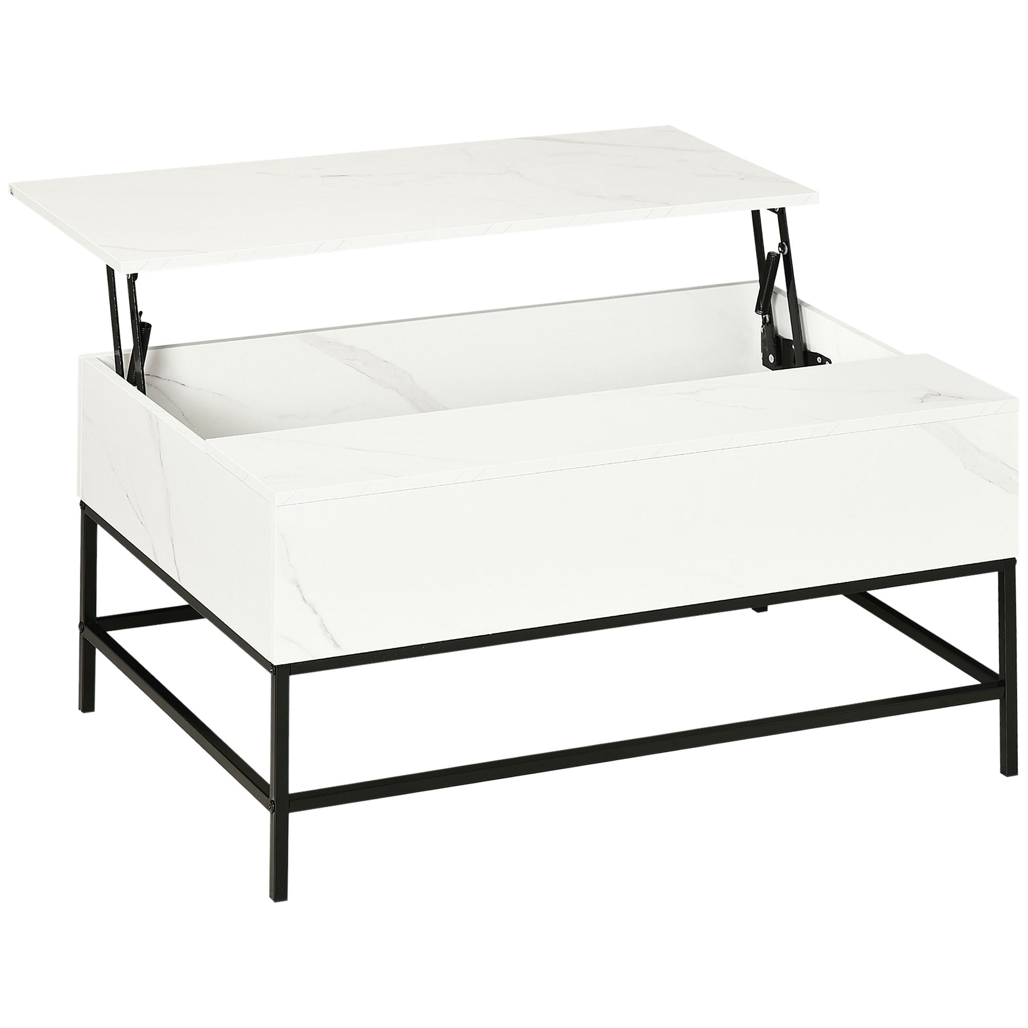 HOMCOM White Lift Top Coffee Table with Storage Organizer Modern Center Table for Living Room 