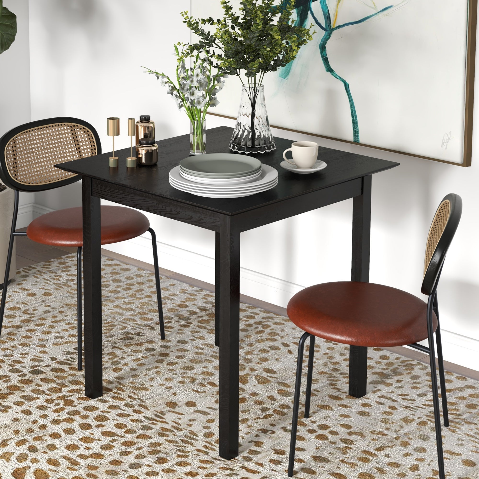 HOMCOM Classic 30" Square Dining Table - Farmhouse Style, Pine Wood Frame, Space-Efficient Small Kitchen Table, Black 