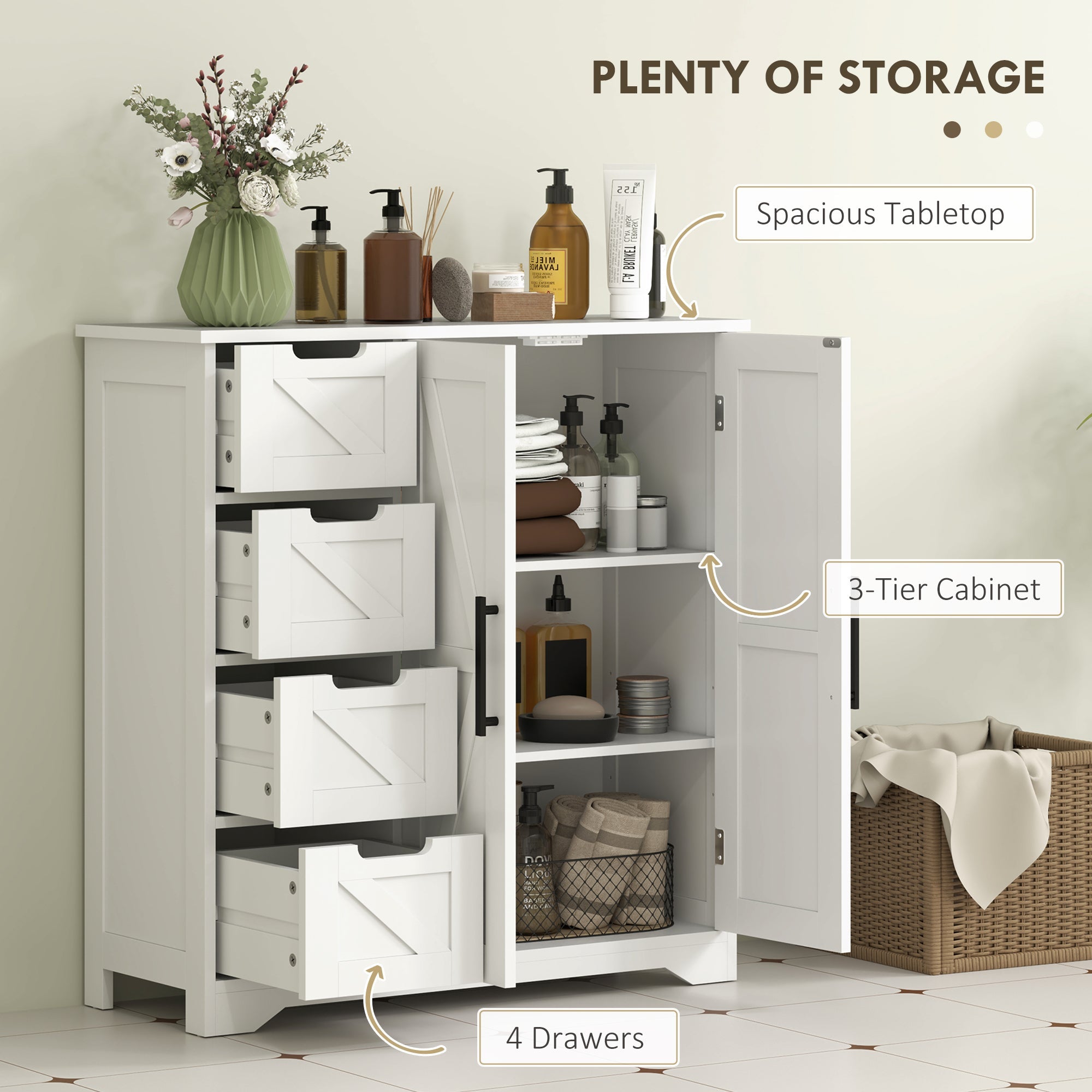 HOMCOM Bathroom Floor Cabinet, Farmhouse Bathroom Storage Cabinet with Adjustable Shelf, White 
