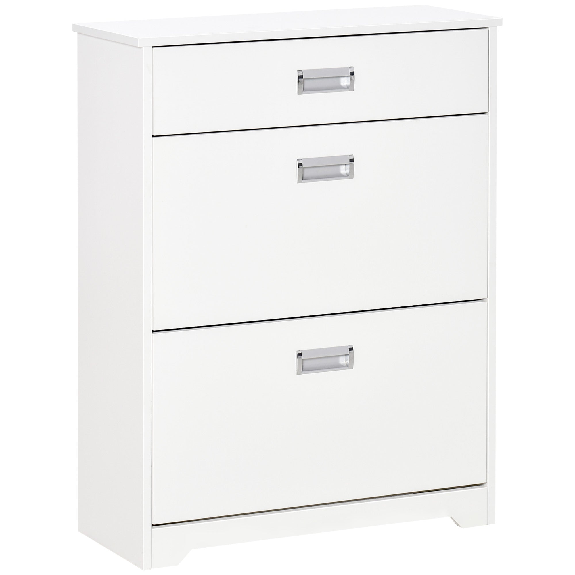 HOMCOM Compact Shoe Sanctuary: Storage Cabinet with Drawer, 2 Flip Doors, Adjustable Shelves for 16 Pairs, White 