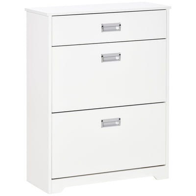 HOMCOM Compact Shoe Sanctuary: Storage Cabinet with Drawer, 2 Flip Doors, Adjustable Shelves for 16 Pairs, White 