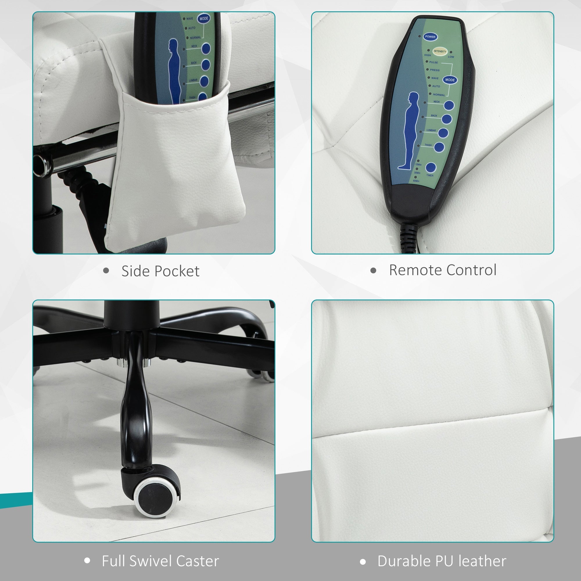 Vinsetto Ergonomic Reclining Office Chair with 7-Point Vibrating Massage, Footrest, Height Adjustable Swivel Executive Chair  White 