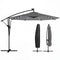 9.7ft Solar LED Cantilever Patio Umbrella with 32 LED Lights, Cross Base, Crank Handle, for Poolside, Deck, Dark Grey