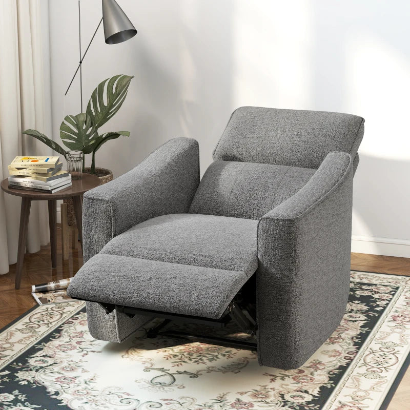 Power Recliner Chair, Linen-look Fabric Upholstered Recliner Chair with USB Ports, Footrest, Dark Grey