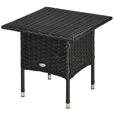 Outsunny Black 20" Wicker Patio Coffee Table Outdoor Rattan Table with Plastic Board Top for Garden Poolside 