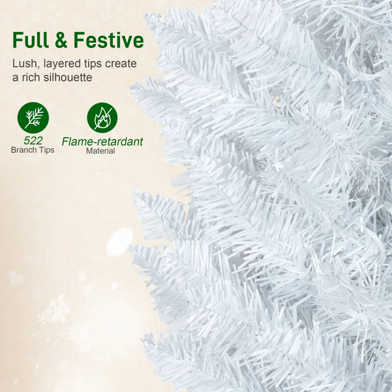 7.5ft Christmas Tree with Colourful DIY Synchronized LEDs, Hinged Pencil Xmas Tree with Remote, Daily Timer, White
