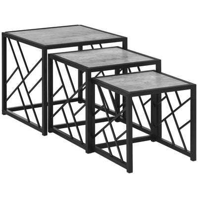 HOMCOM Nest of Tables 3 Piece Square Coffee Table Set Metal Frame for Living Room Bedroom Grey 
