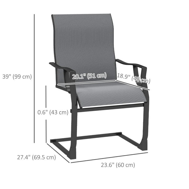 C Spring Motion Patio Chairs Set of 2 with Curved High Backrest, Armrest, All Weather Breathable Fabric, Metal Frame