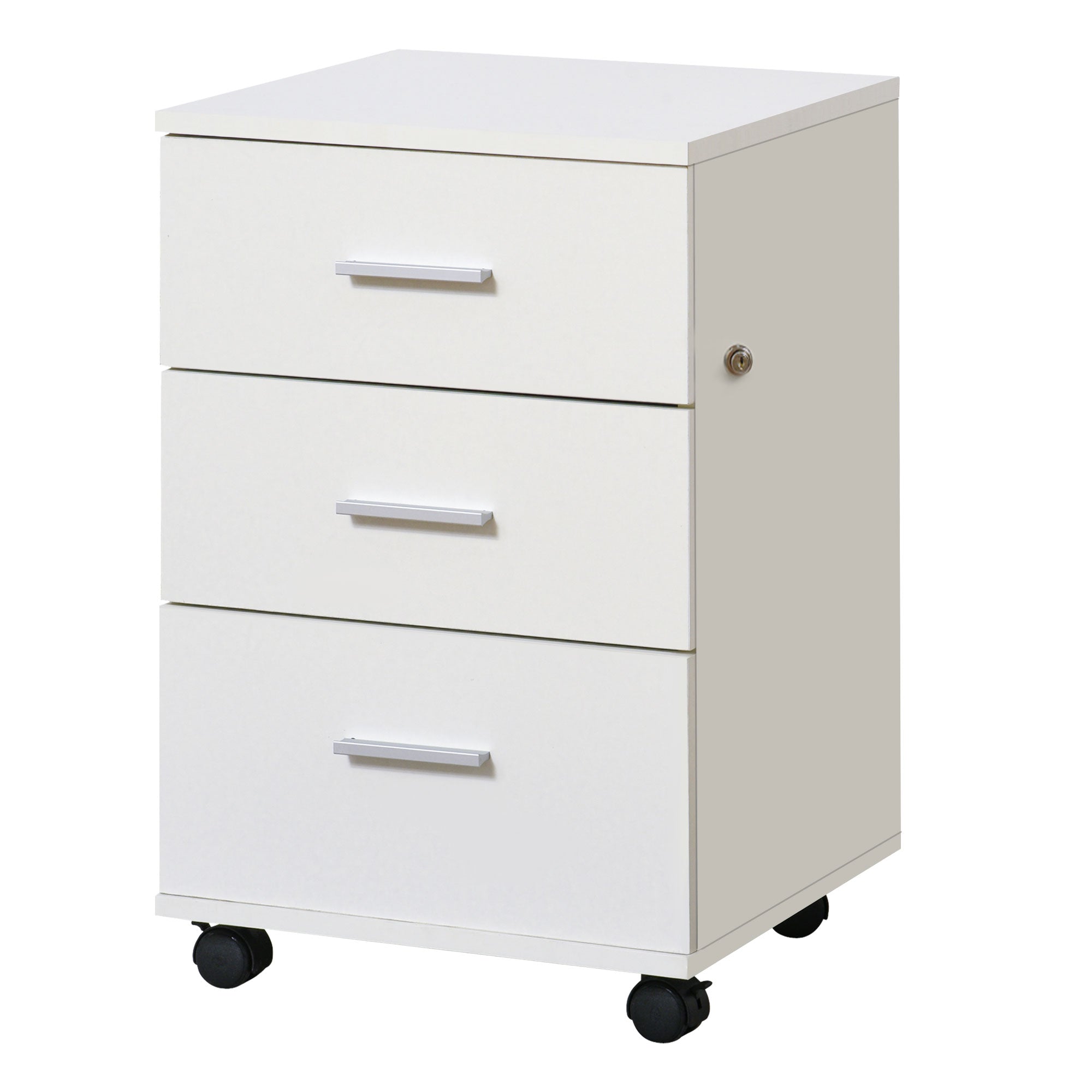Vinsetto 3 Drawer Mobile Filing Cabinet with Lock and Keys Wheels for Home Office Storage Organizer White 