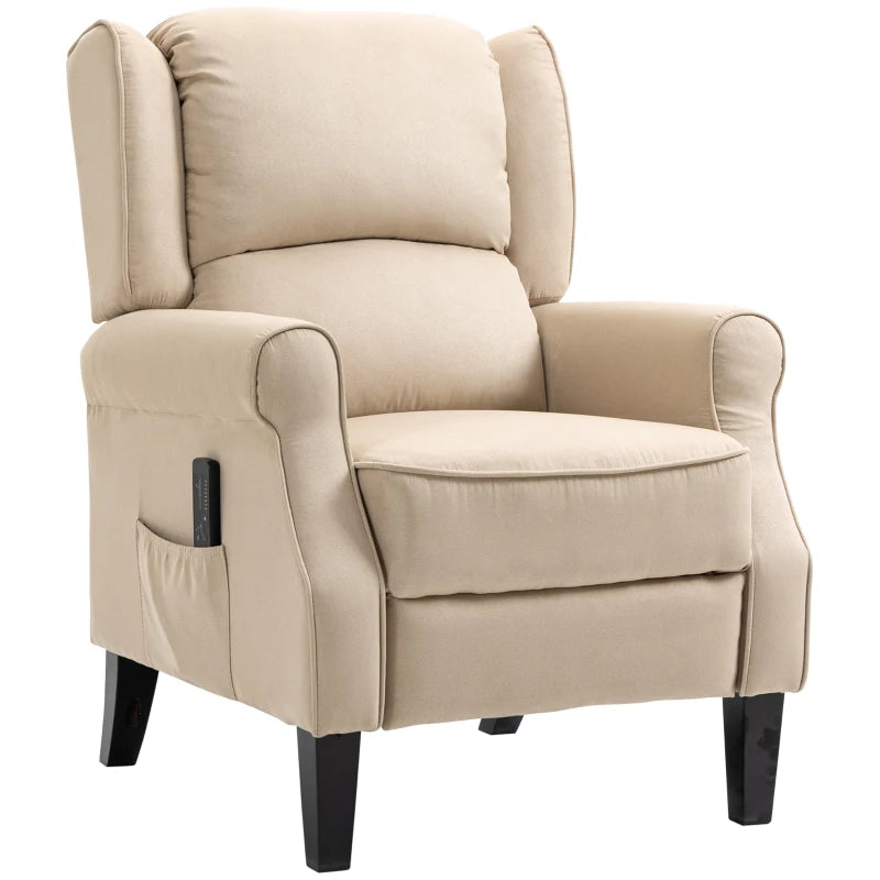 Massage Recliner Chair for Living Room, Push Back Recliner Sofa, Suede Wingback Reclining Chair with Extendable Footrest, Wood Legs, Remote Control, Side Pockets, Beige