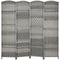 HOMCOM 6 Ft Tall Folding Room Separator: 4-Panel Portable Privacy Screen, Hand-Woven Partition Wall Divider, Mixed Grey