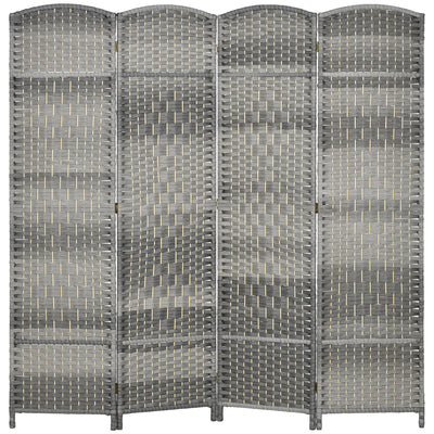 HOMCOM 6 Ft Tall Folding Room Separator: 4-Panel Portable Privacy Screen, Hand-Woven Partition Wall Divider, Mixed Grey 