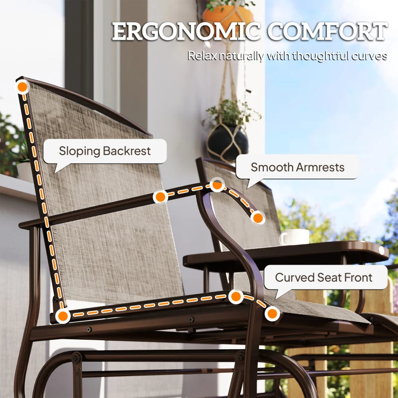 Patio Glider Rocking Chair 2 Person Outdoor Loveseat Rocker Garden Furniture Bench, Flaxen