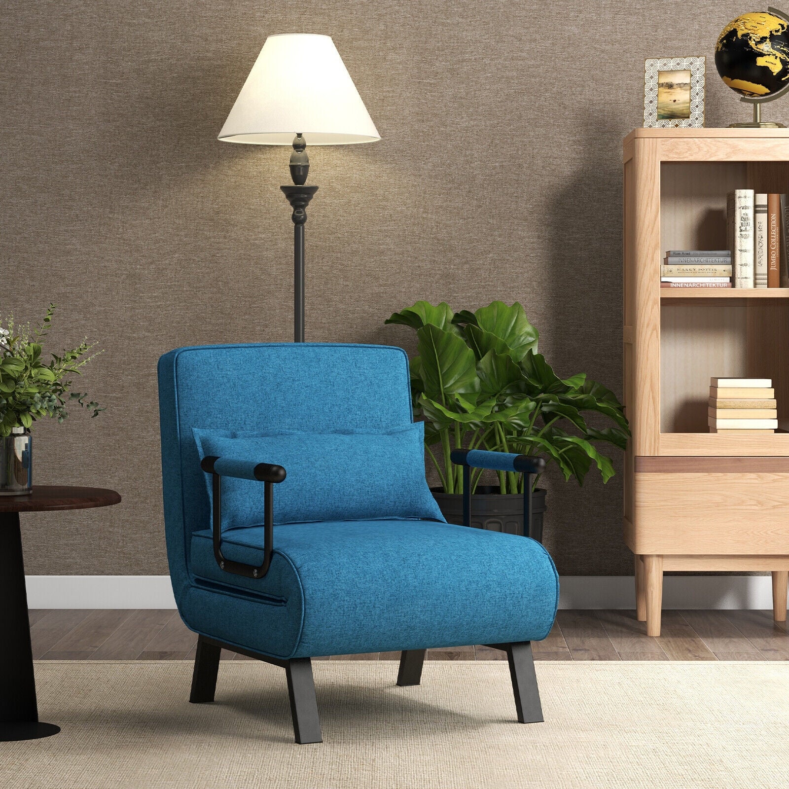 Folding 6 Position Convertible Sleeper Bed Armchair Lounge Couch with Pillow-BlueÂ 