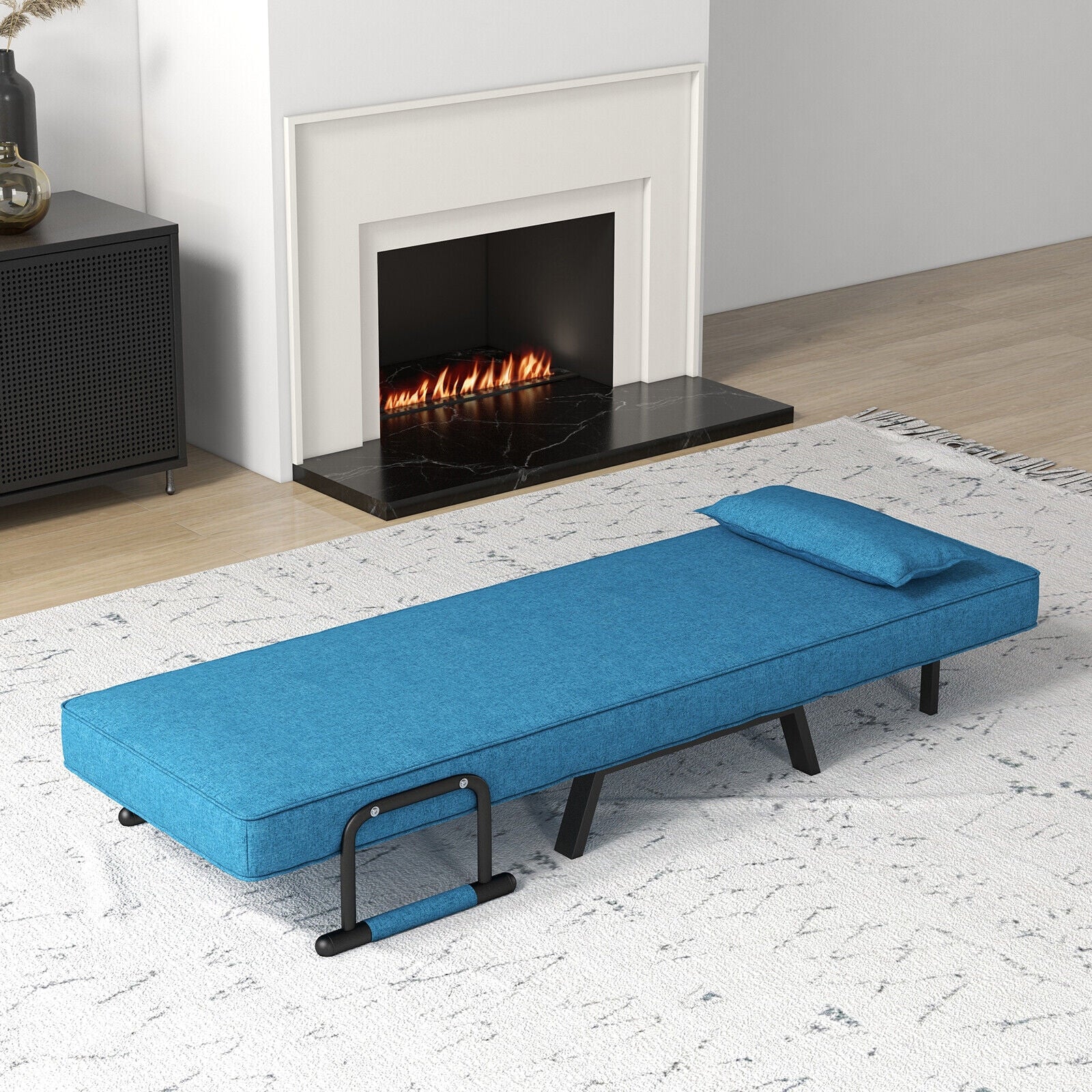 Folding 6 Position Convertible Sleeper Bed Armchair Lounge Couch with Pillow-BlueÂ 