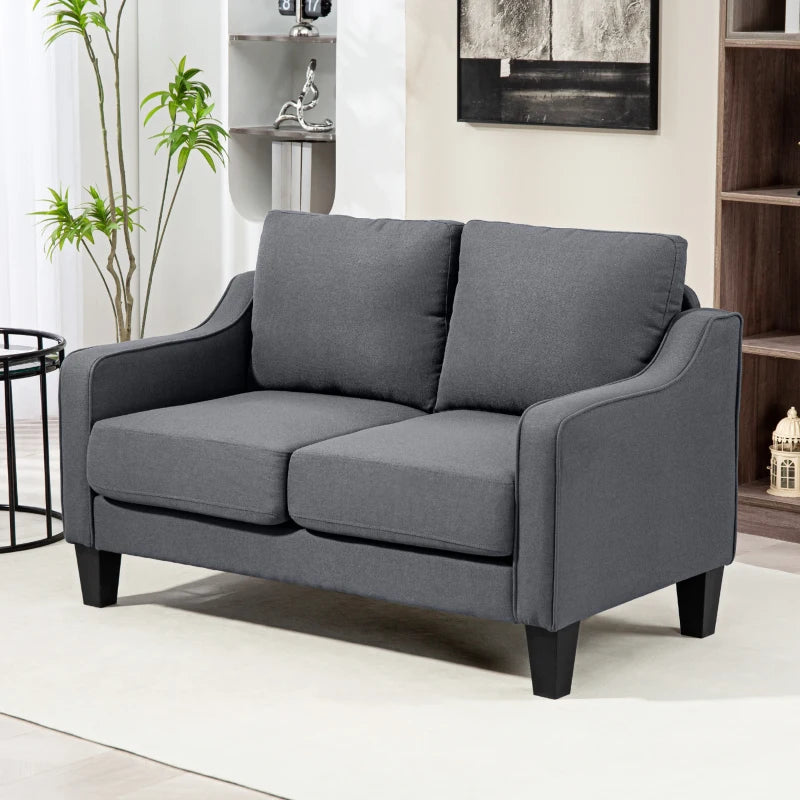 Loveseat Sofa, Modern Couch with Pocket Spring, Linen Upholstered, Thick Padded, Charcoal Grey