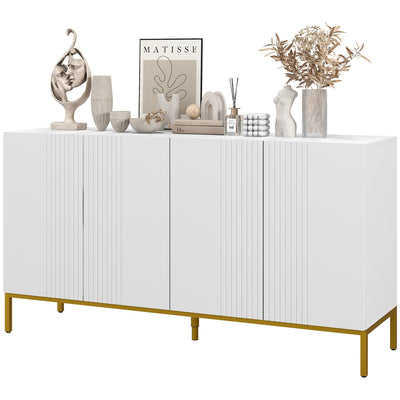 HOMCOM Kitchen Hutch Coffee Bar Cabinet Wine Rack Microwave Shelf Tempered Glass Doors White Versatile Furniture 