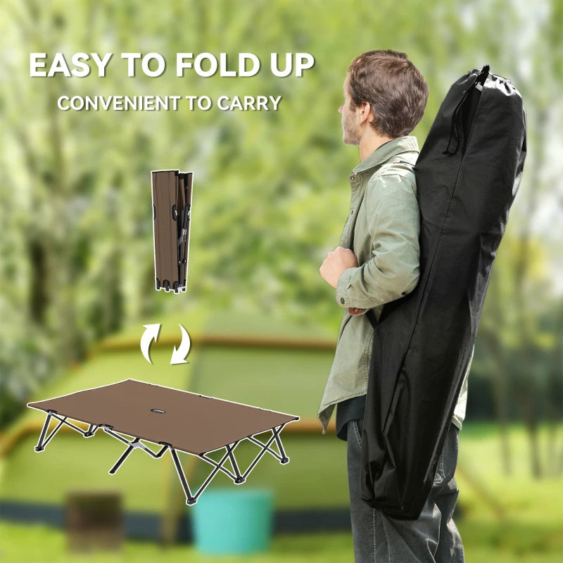 76" Two Person Folding Camping Cot Outdoor Portable Double Cot Wide Military Sleeping Bed w/ Carrying Bag Khaki