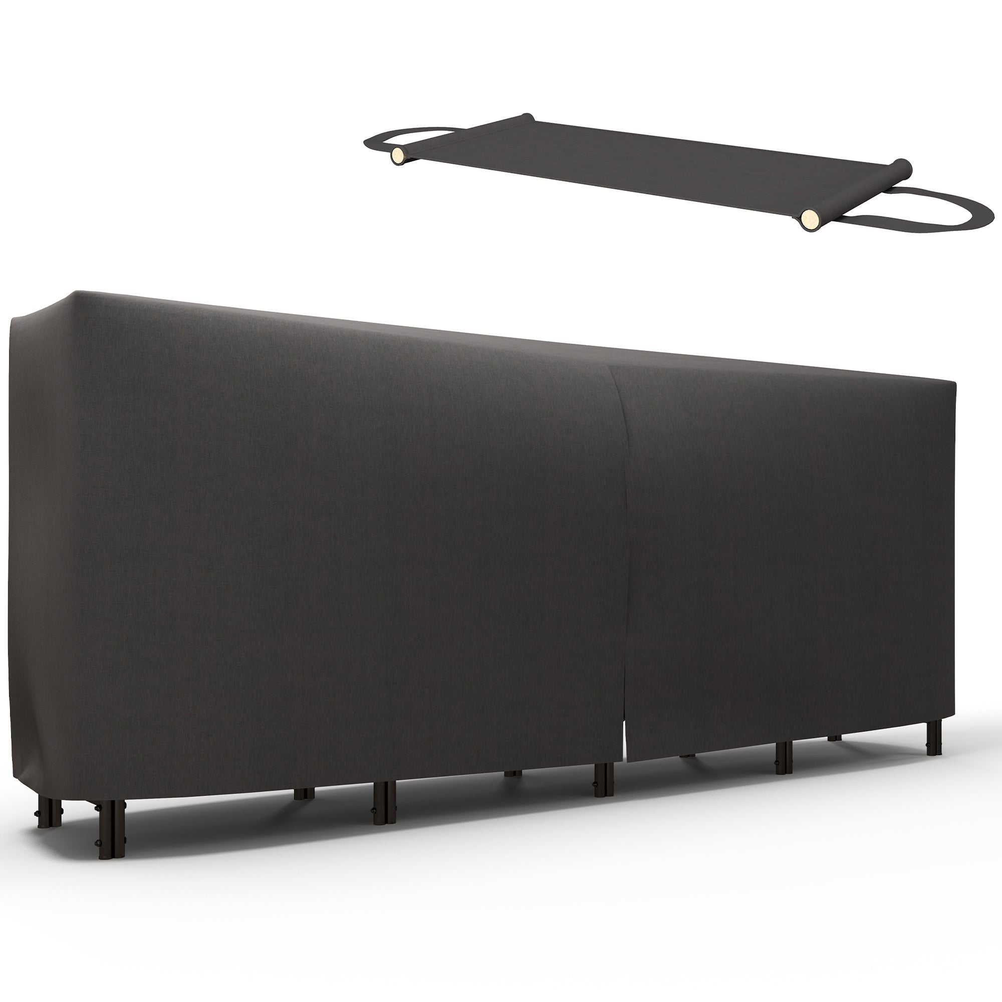 Outsunny 8ft Outdoor Firewood Rack with Cover and Carrier, Adjustable Wood Storage Holder, Indoor Outdoor Log Rack, Black 