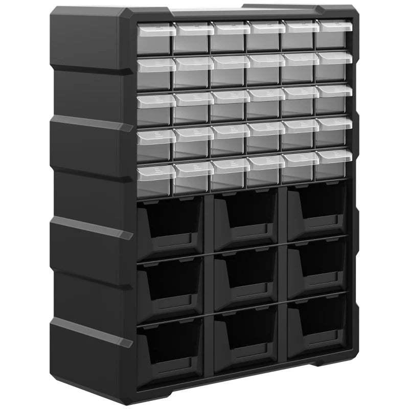 Plastic 39 Drawer Parts Organiser Wall Mount Storage Cabinet for Small Nuts Bolts Tool Black