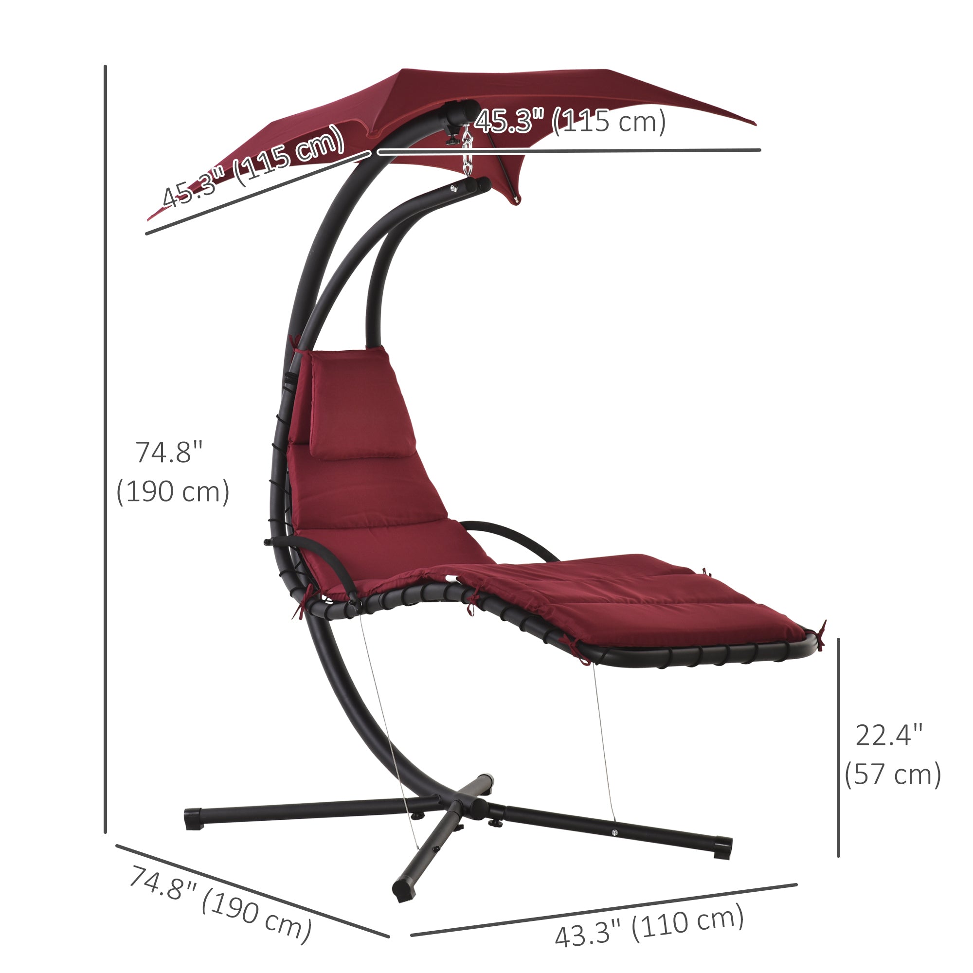 Outsunny Outdoor Patio Swing Chair with Arc Stand Canopy Garden Lounge Wine Red Comfort 