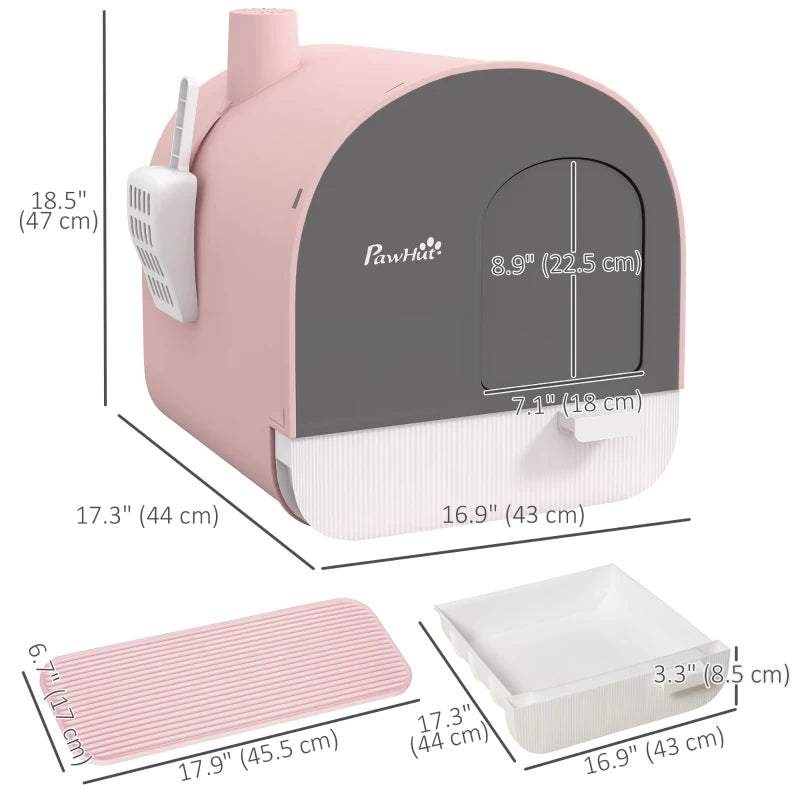 Cat Litter Box with Lid, Removable Tray, Scoop, Filter, Pink