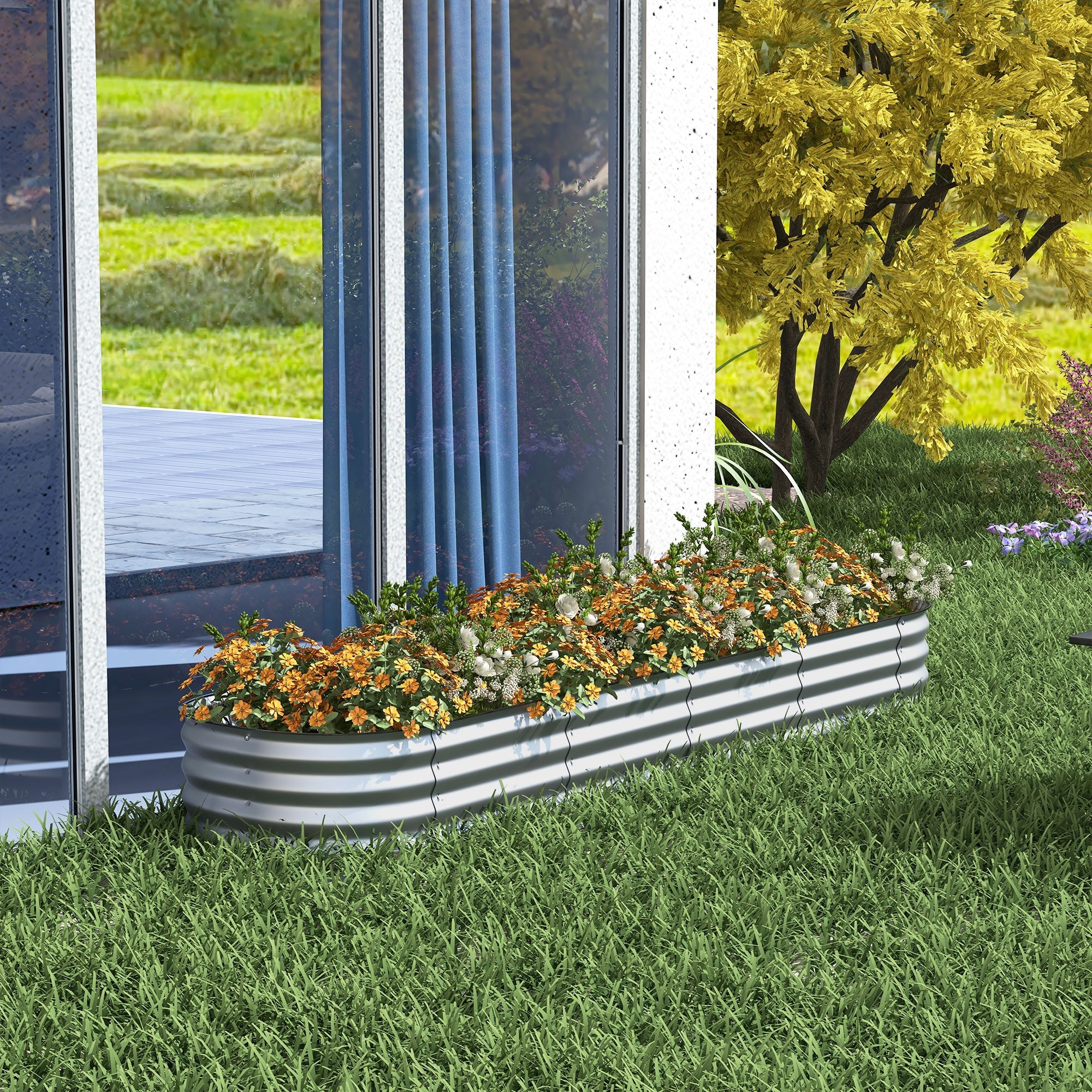 Outsunny Galvanized Raised Garden Bed Kit 79x2x1ft Metal Planter Box for Outdoor Gardening Silver 