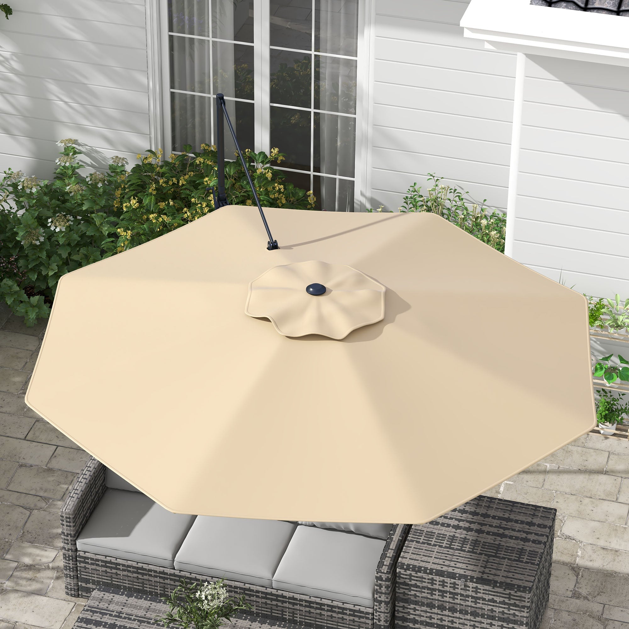 Outsunny 10ft Aluminum Patio Cantilever Umbrella with 360 Degree Rotation Crank Tilt Mechanism Cross Base for Outdoor Khaki 