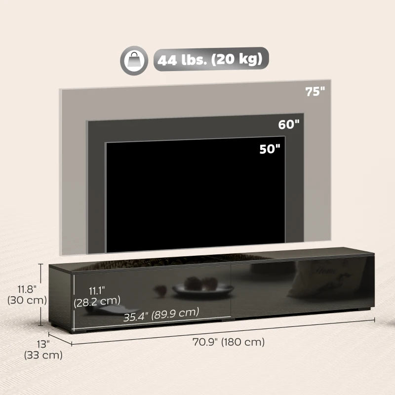 Floating TV Stand for TVs up to 75 Inch, 70.9" TV Cabinet, Entertainment Center with 2 Flip Doors, High Gloss Black