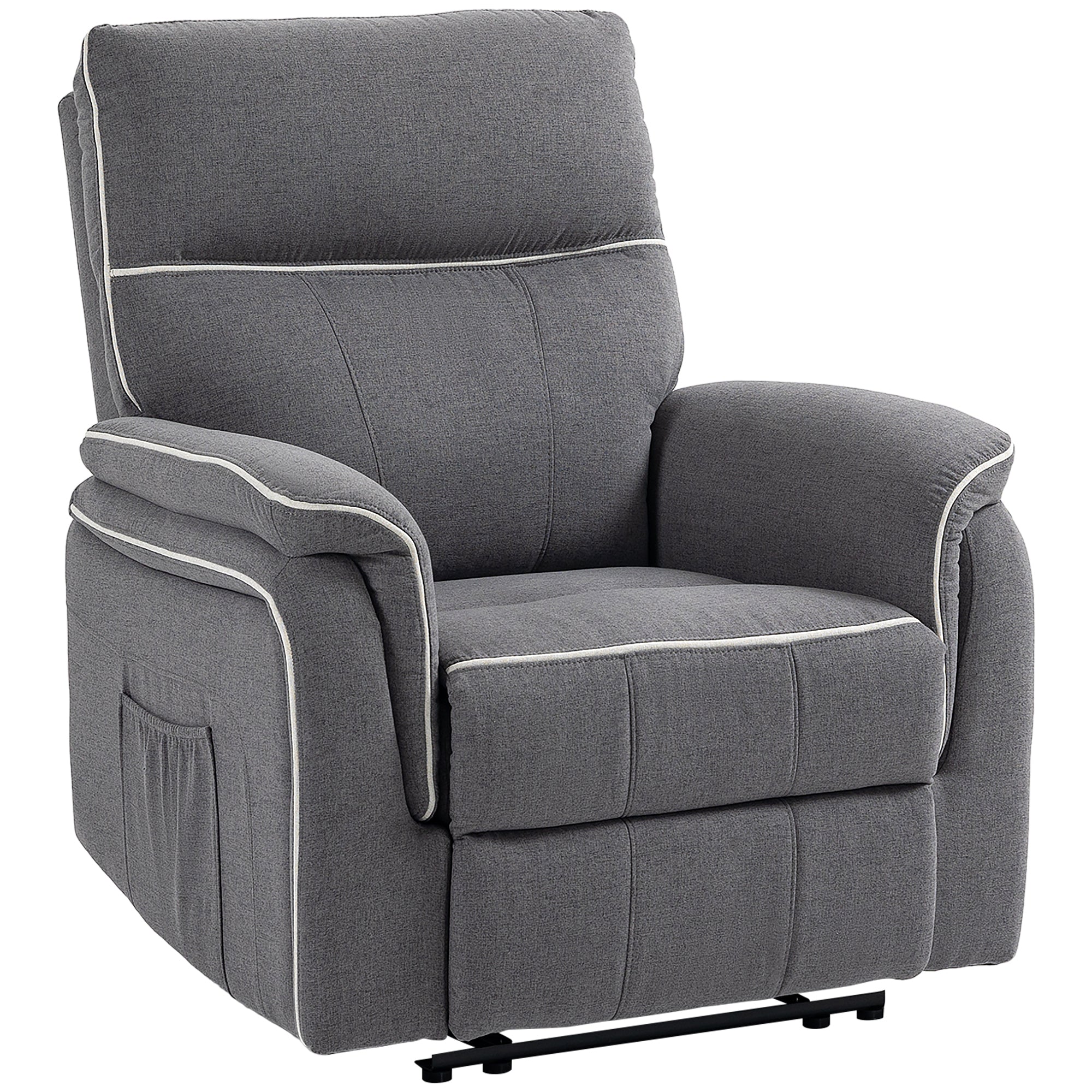 HOMCOM Fabric Reclining Chair, Manual Recliner Chair for Living Room with Footrest, 2 Side Pockets, Steel Frame, Dark Grey 
