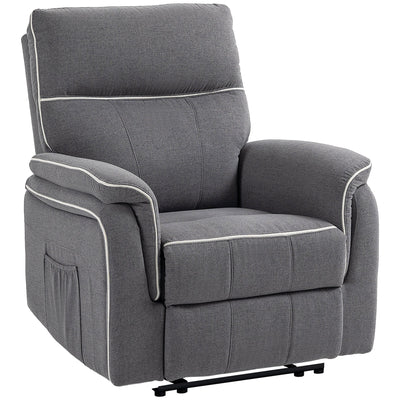 HOMCOM Fabric Reclining Chair, Manual Recliner Chair for Living Room with Footrest, 2 Side Pockets, Steel Frame, Dark Grey 