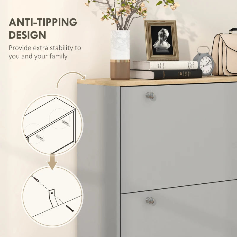 Entryway Shoe Storage Small Modern Flip-Flop Shoe Cabinet with 3 Flip Drawers Adjustable Shelves for 24 Pairs of Shoes, Grey