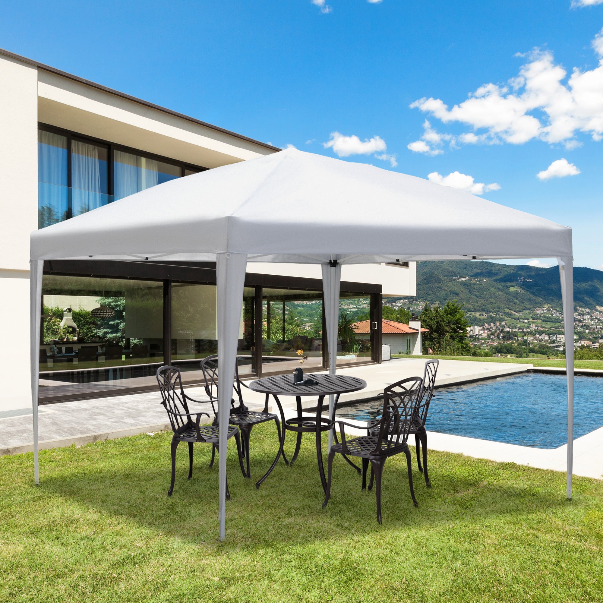 Outsunny Folding Pop Up Tent 10x10ft Outdoor Gazebo Canopy White w Carrying Bag 