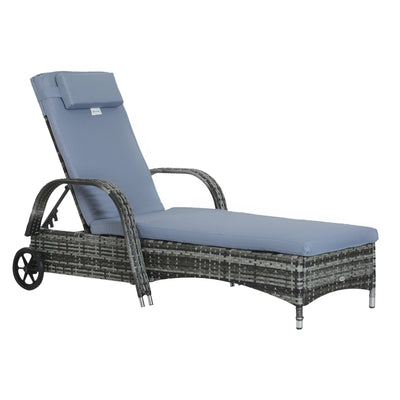 Outsunny Outdoor Rattan Wicker Chaise Lounge Chair Height Adjustable Backrest Grey 