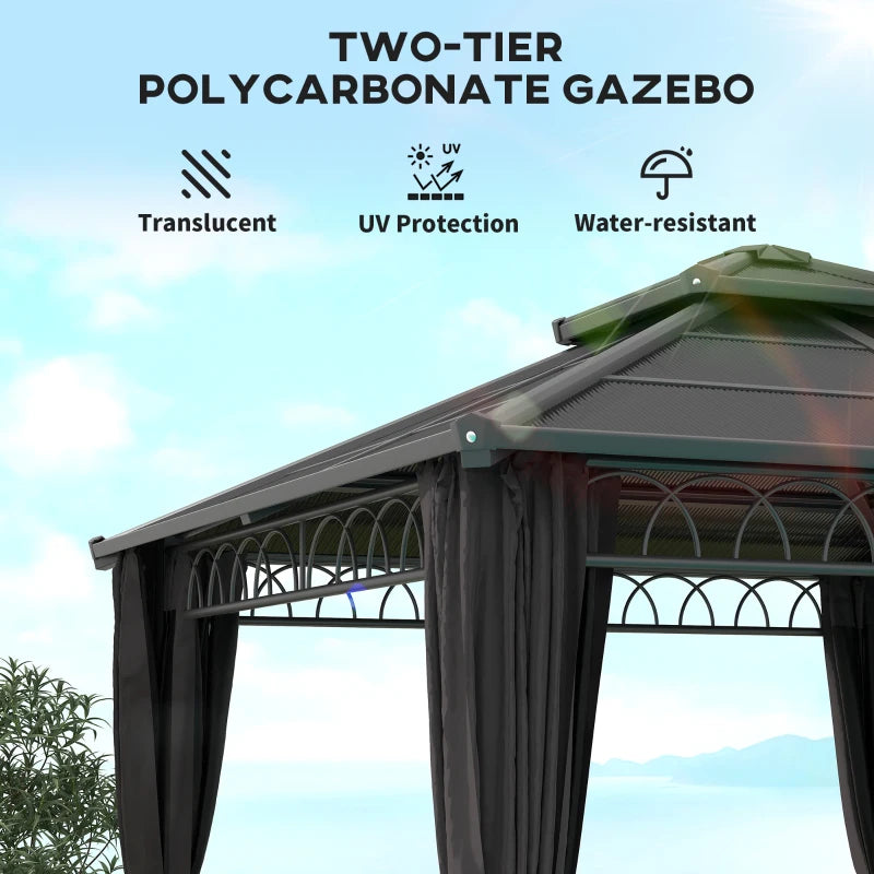 9' x 10' Outdoor Hardtop Gazebo Canopy w/ Double PC Roof, Steel Frame, Nettings, Curtains for Garden Lawn Deck, Black