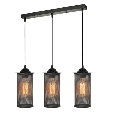 Retro 3-Head Barrel Cage Black Ceiling Pendant Light ~ 1732 