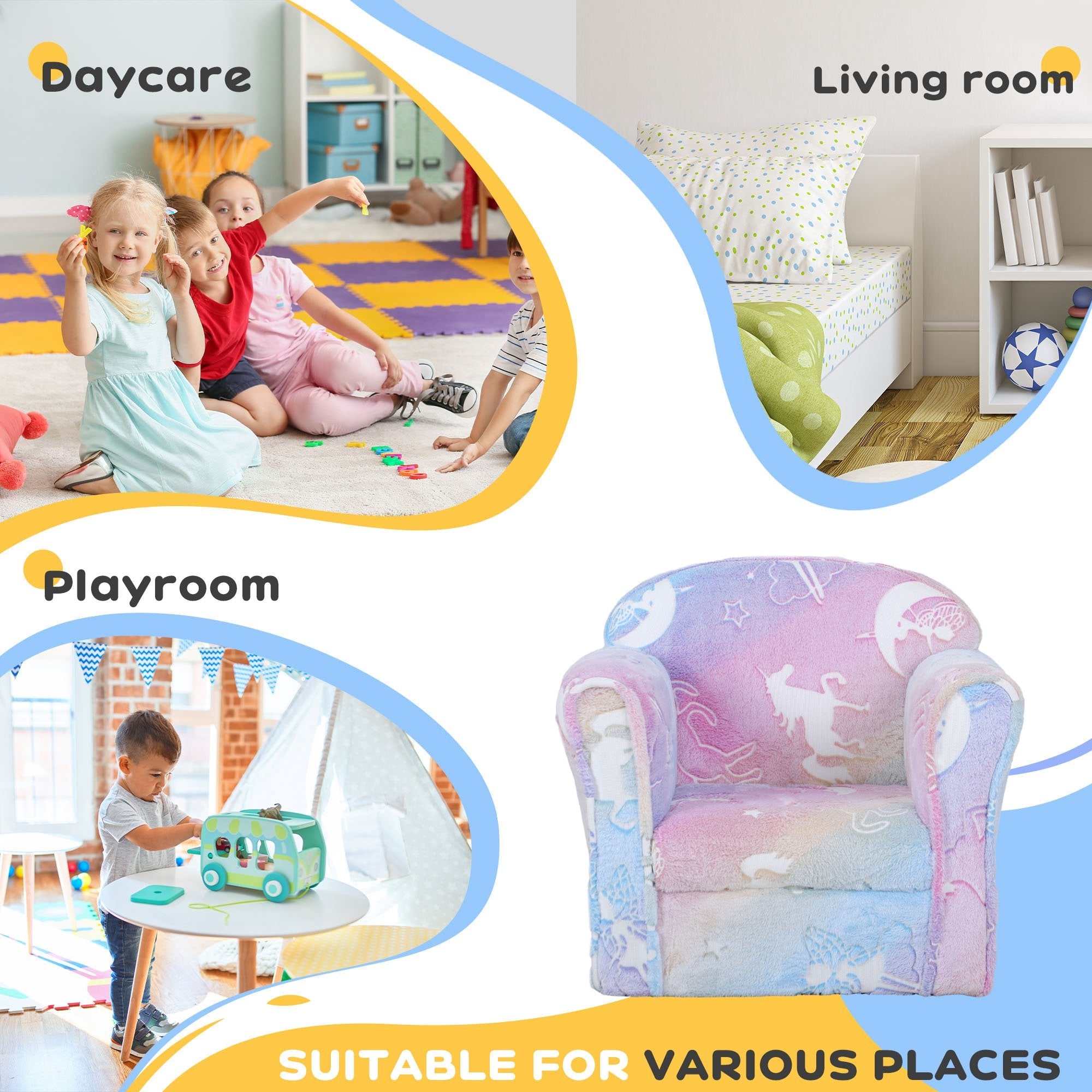 Qaba Toddler Chair with Luminous Fairy Design, Wooden Frame, for 18-36 Months, Multicolour 