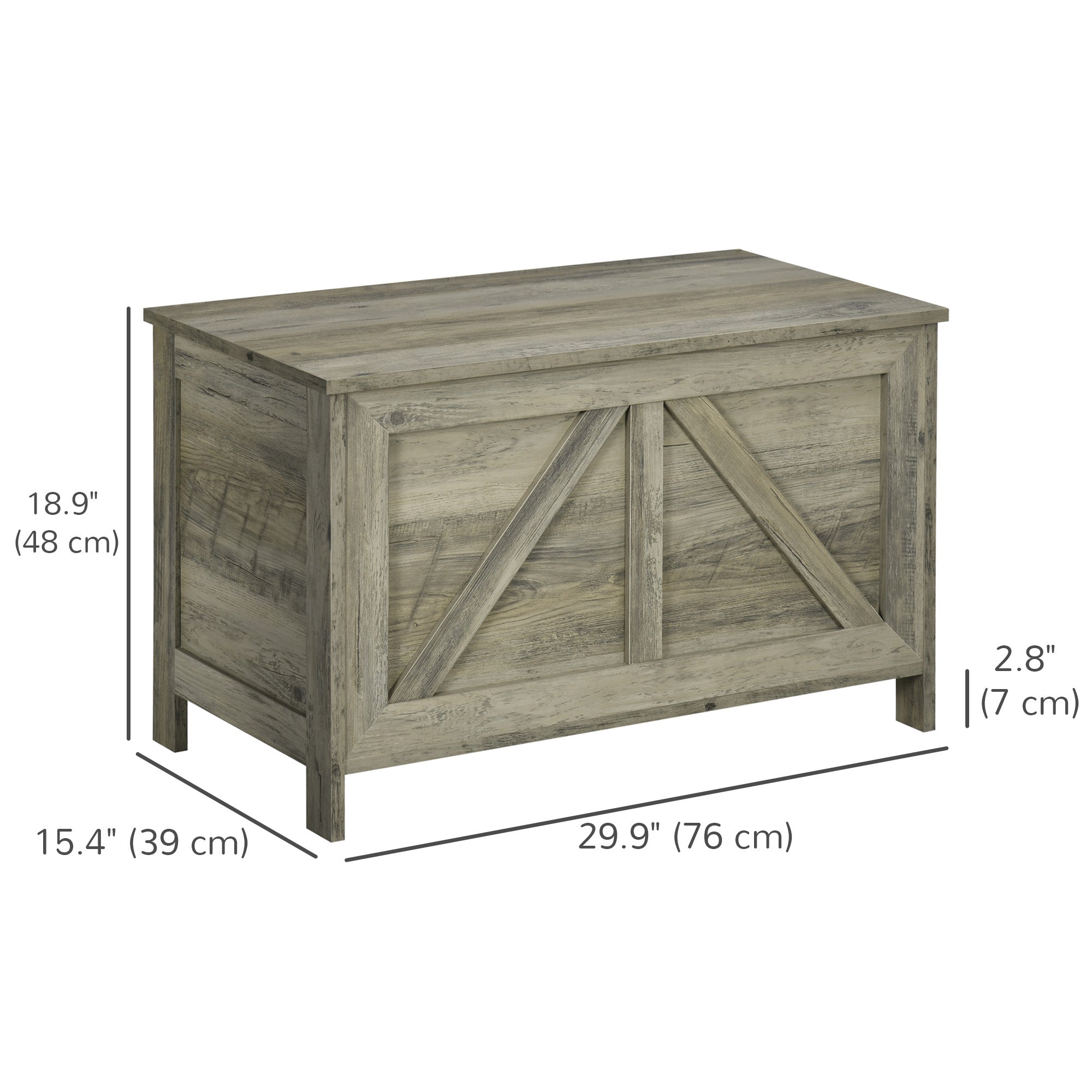 HOMCOM Storage Trunk Box Organizer with Farmhouse Panel, Safety Hinge to Open Up 100°, Grey Wood Grain 