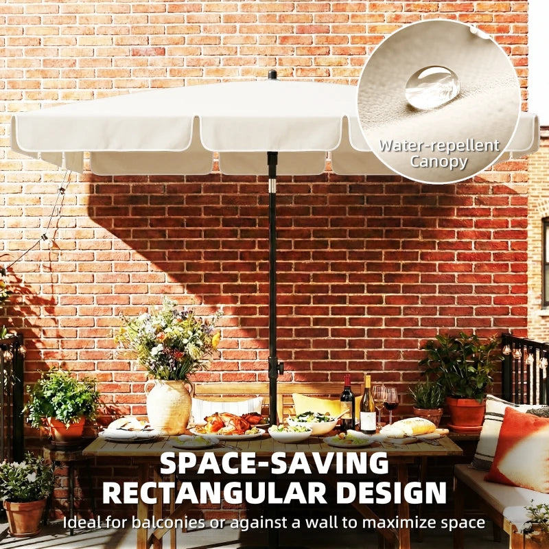 6' x 4' Patio Umbrella with Tilt, Rectangular Outdoor Umbrella for Garden, Beige