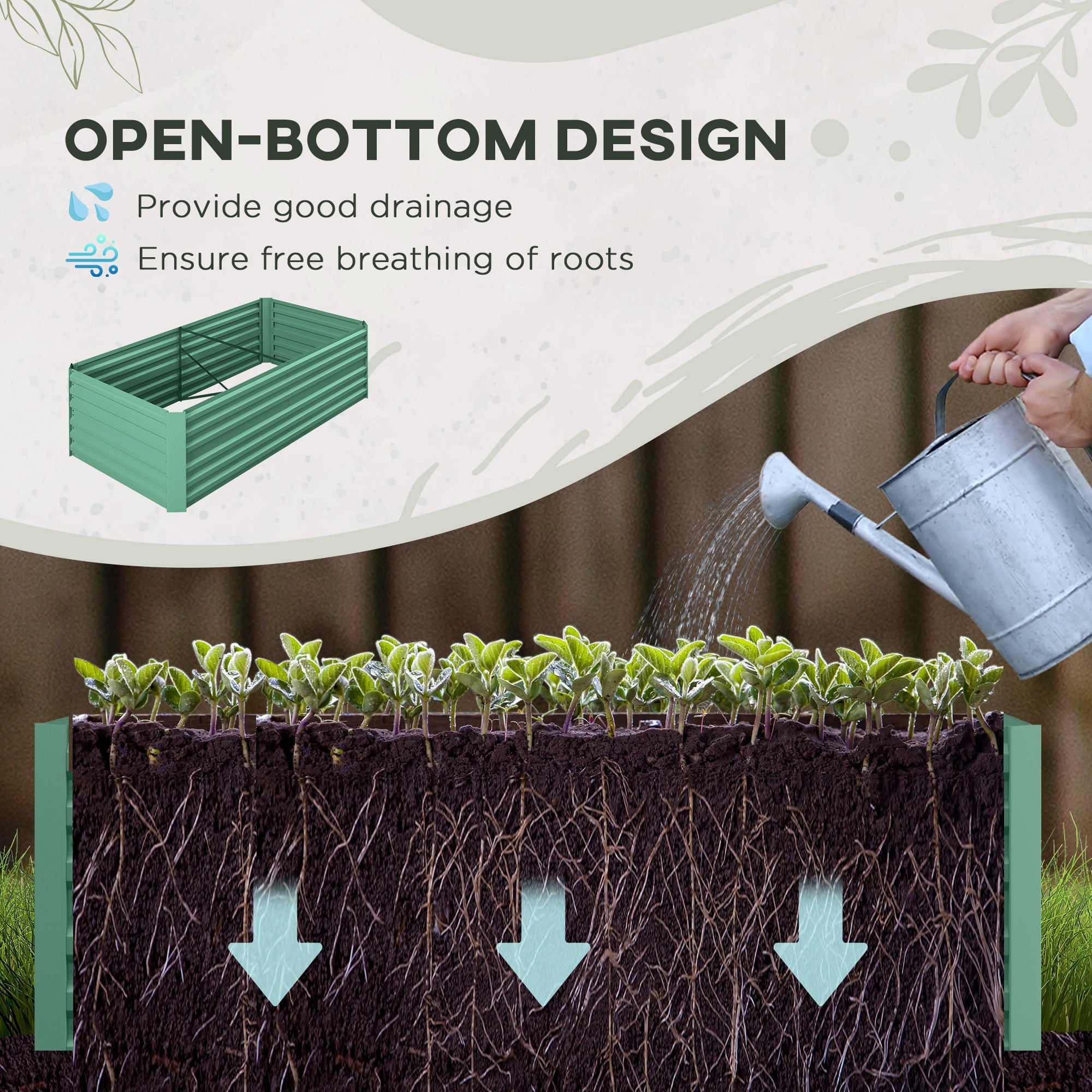 Outsunny Galvanized Raised Garden Bed, Steel Outdoor Planters with Reinforced Rods, 71" x 35" x 23", Light Green 