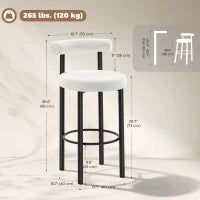Bar Stools Set of 2, Sherpa Upholstered Barstools with Backrest, Bar Height Stools with Footrest for Kitchen Island