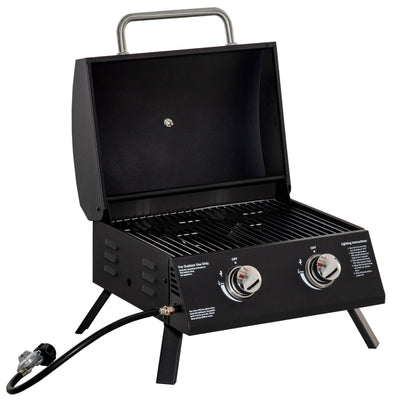 Outsunny 2 Burner Propane Gas Grill Outdoor Portable Tabletop BBQ with Foldable Legs, Black 