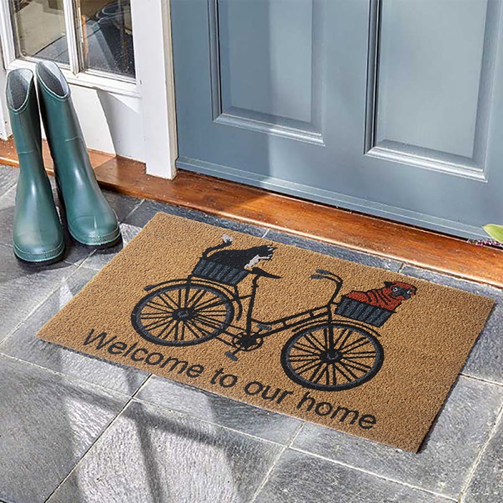 Bicycle Doormat, "Welcome to our home", 18x30in 