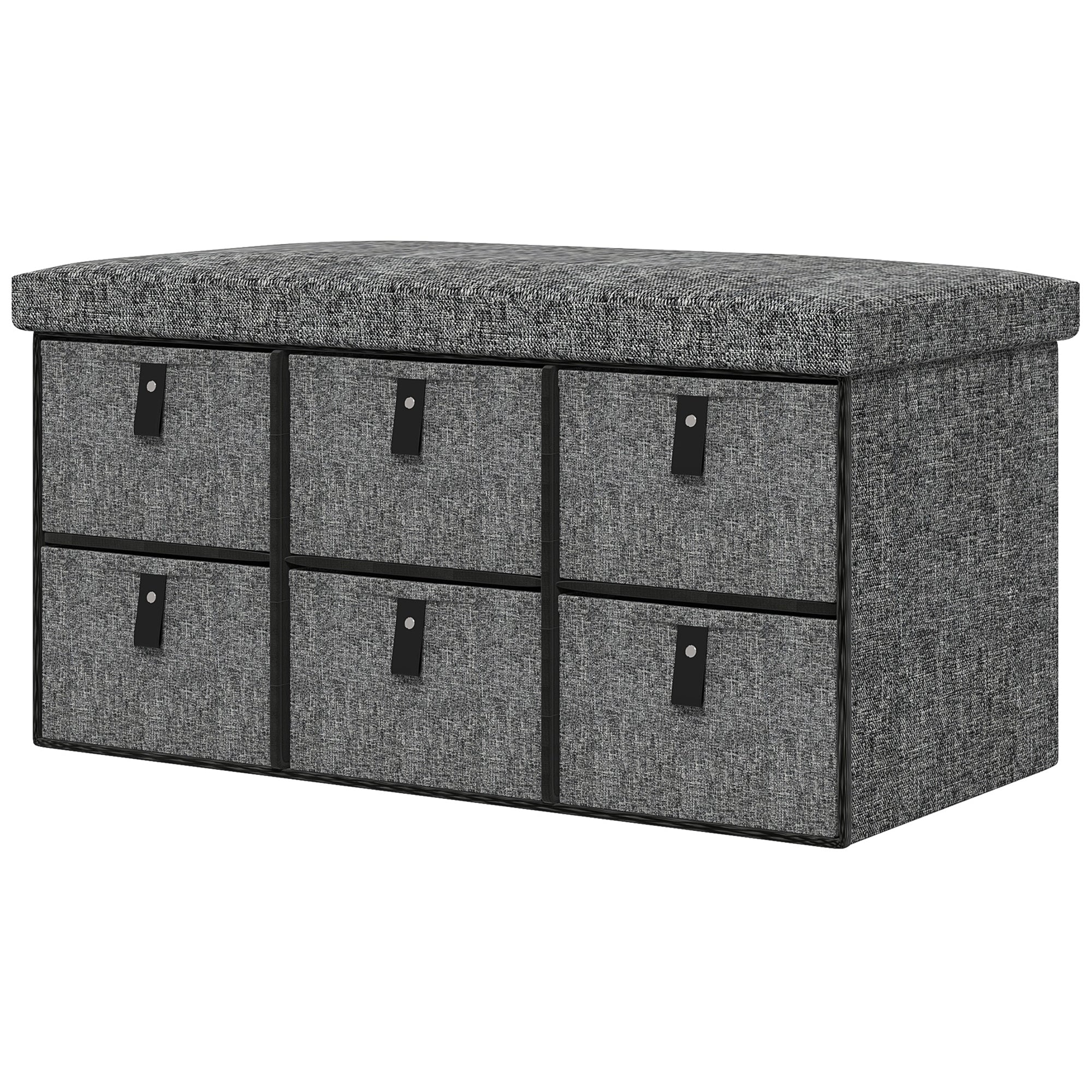 HOMCOM Shoe Bench with Seat, Shoe Storage Bench with Cushion and 6 Fabric Drawers for Entryway, Hallway, Bedroom, Charcoal Grey 