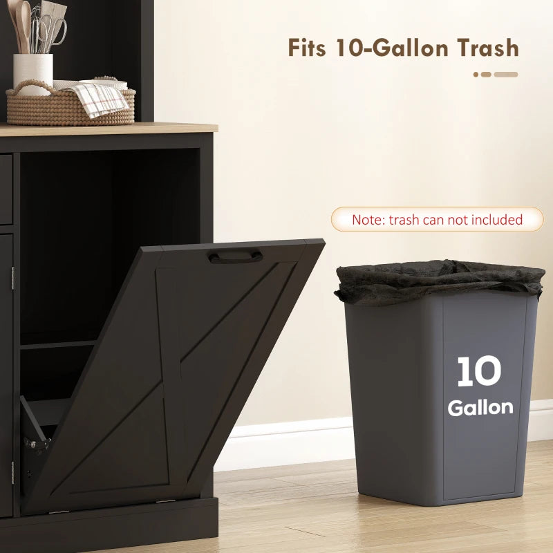 69" Pantry Cabinet with Charging Station, Kitchen Cabinet with Microwave Stand, Tilt-Out Trash Can Cabinet, Black