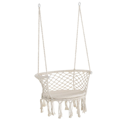 Outsunny Cotton Rope Hanging Hammock Chair Swing with Cushion Metal Frame for Patio Garden Cream White 