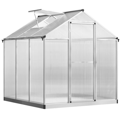 Outsunny Walk-In Greenhouse 6'x6' Polycarbonate Plant Flower Growth Cold Frame Weather Resistant Gardening Planting Growing Clear 