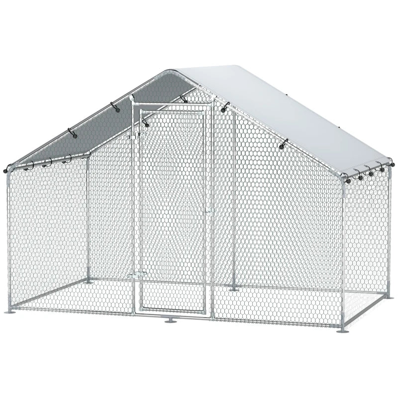 Metal Chicken Coop, 9.8 x 5.6 FT Walk-in Chicken Run with Cover, Lockable Door, Outdoor Poultry Cage for 5-8 Chickens